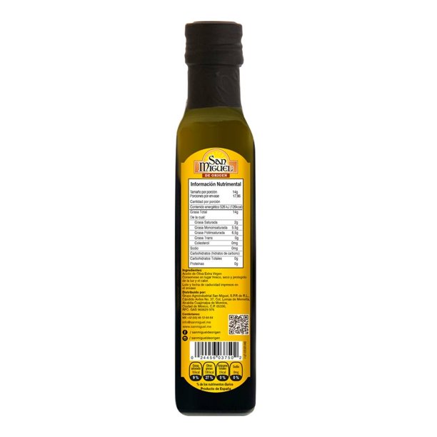Aceite de oliva extra virgen, San miguel 250ml.