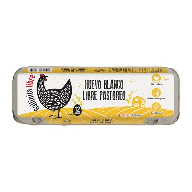 Huevo Blanco de Libre pastoreo, 12 Piezas.