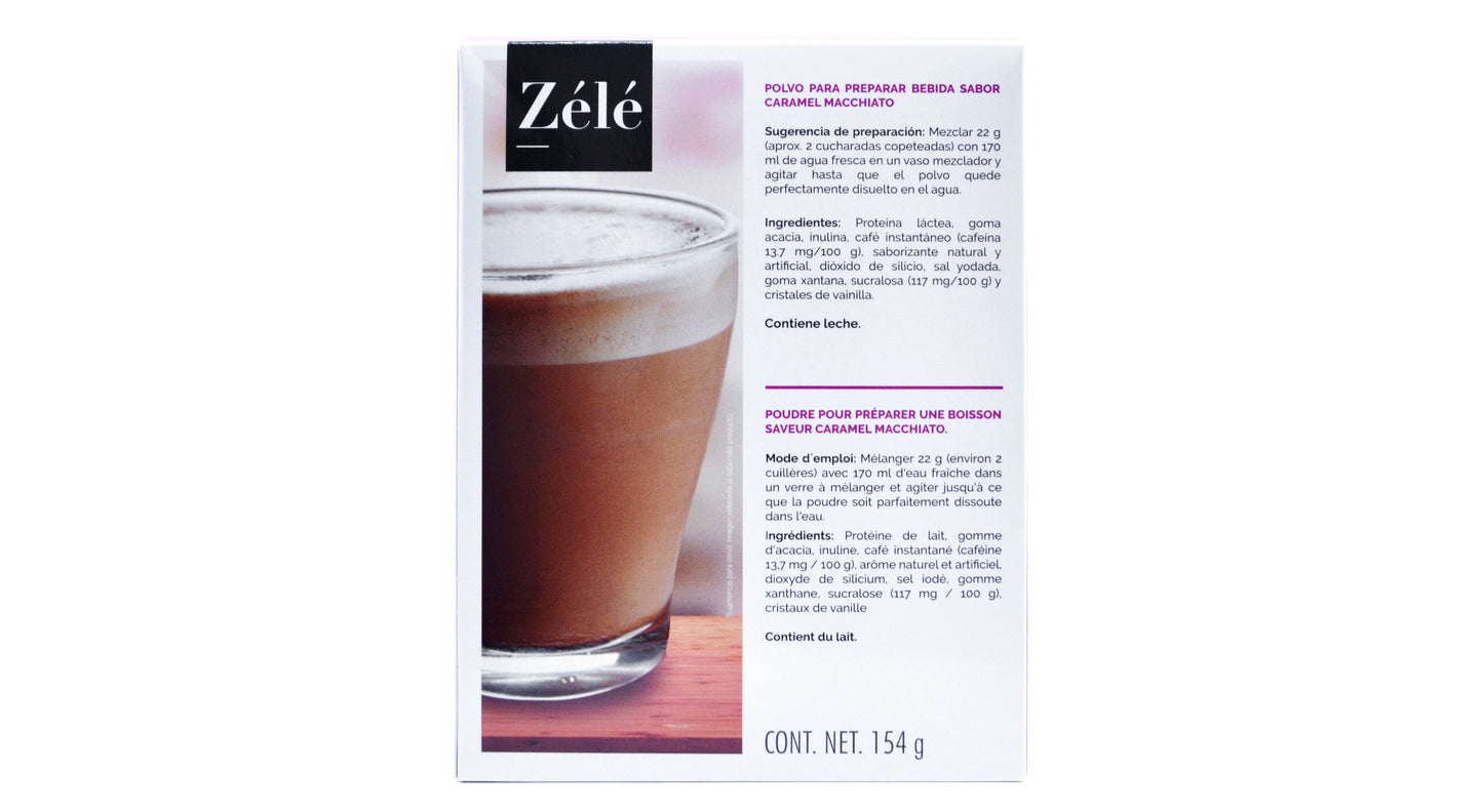 Polvo para preprara bebida caramel macchiato, 1 sobre Zelé.