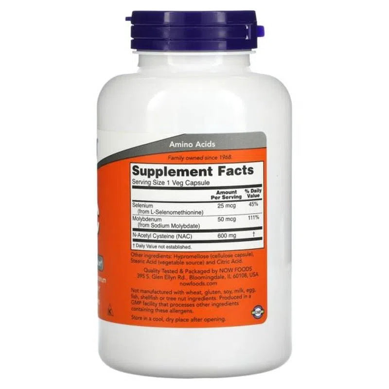 NAC 600 mg, 250 cápsulas Now.