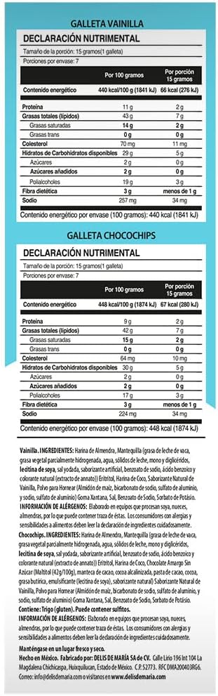 Galletas sin azúcar sabor Vainilla y Chocochips, Delis de María 200g