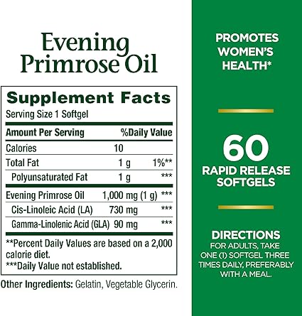 Aceite de onagra 1000 mg 60 cápsulas.
