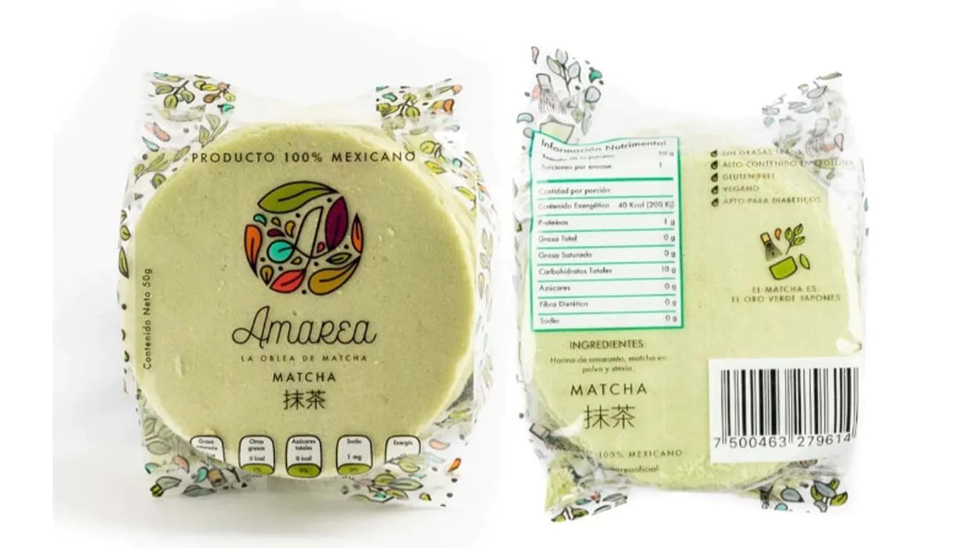 Obleas de amaranto sabor matcha, Amarea.