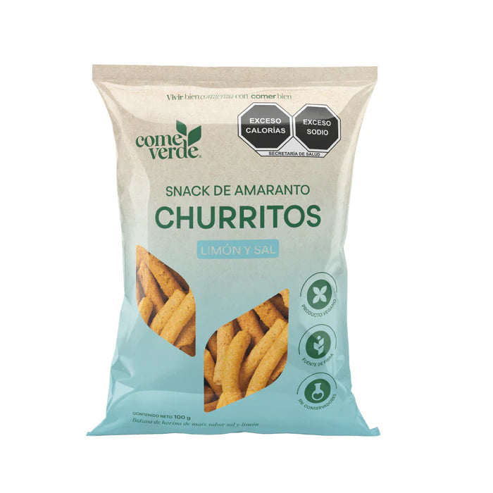 Churritos sal y limón, come verde 100g.