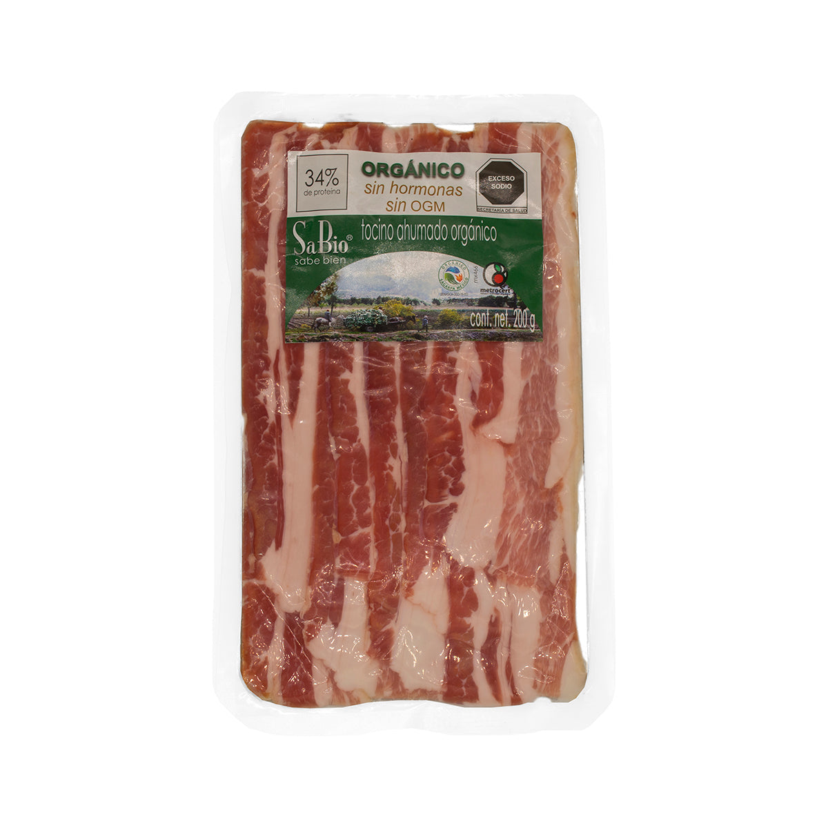 Tocino ahumado de cerdo orgánico, 200g.