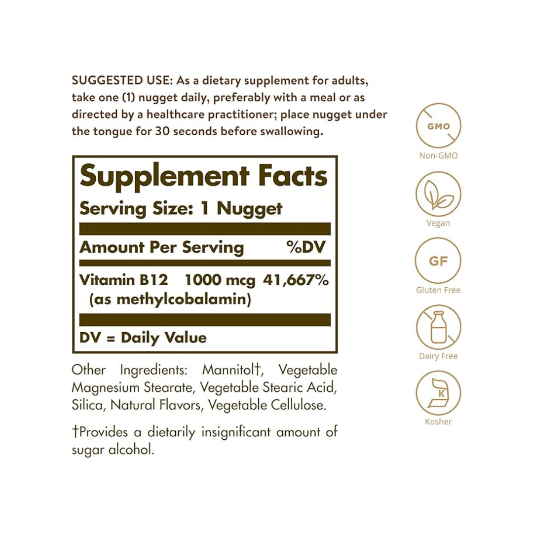 Metilcobalamina (vitamina B12) 1000 mcg, Sublingual 60 capsulas