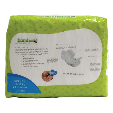 20 Pañales Biodegrabables Desechables Talla Grande de 10 a 13 kg. 20 pz