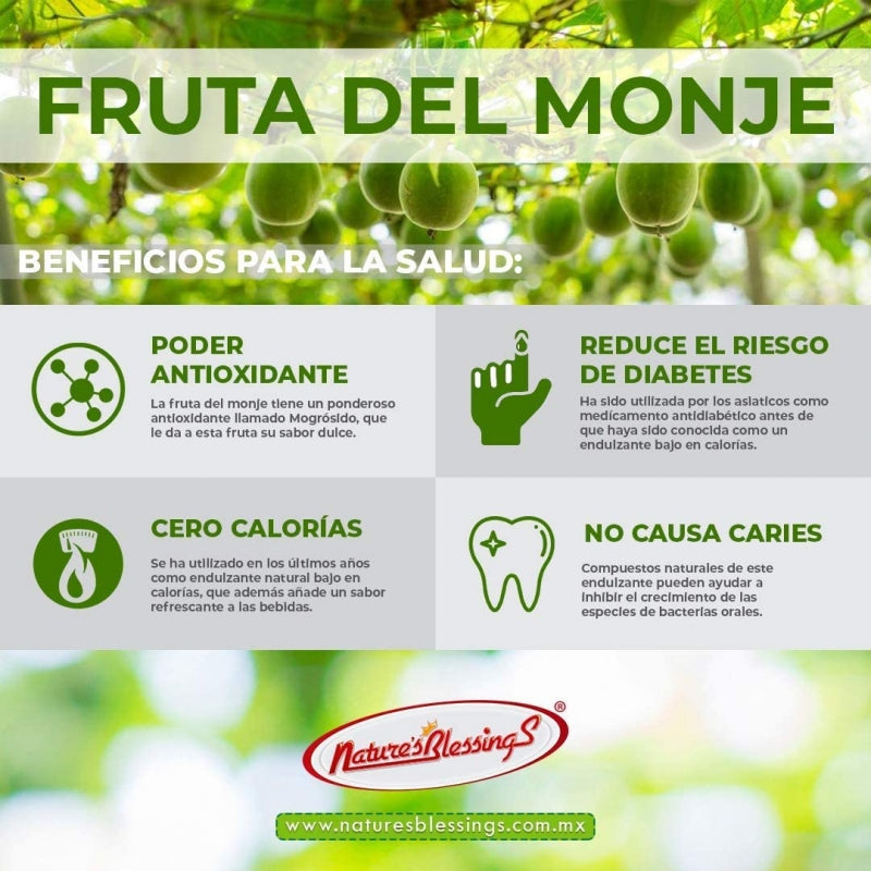 Sustituto de azúcar sin calorías, monk fruit. Nature Blessing 500g