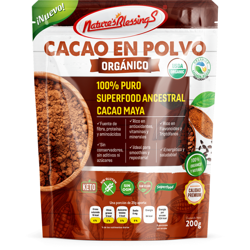 Cacao en polvo orgánico, 200g. Terranatura México