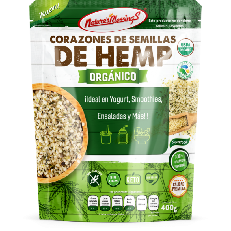 Corazones de semillas de Hemp orgánico, 400g.