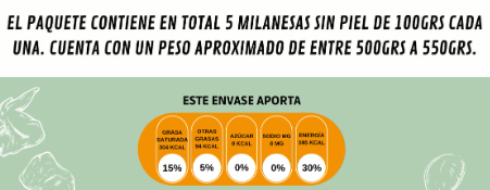 Milanesas de Pechuga libre de aceleradores de crecimiento, Paquete de 500g aprox.