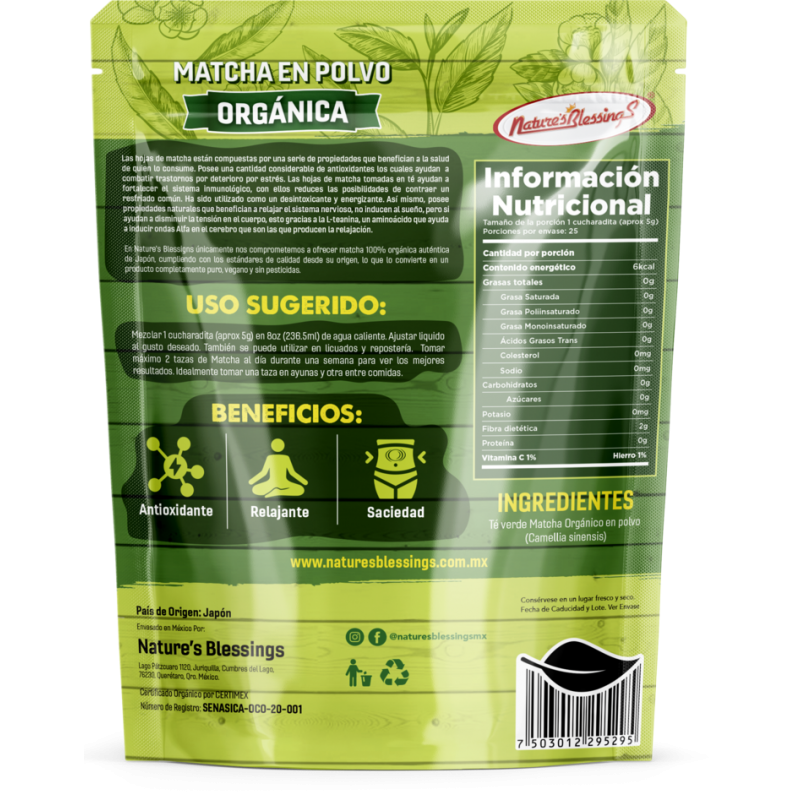 Te verde Matcha en polvo Orgánica, 125g.