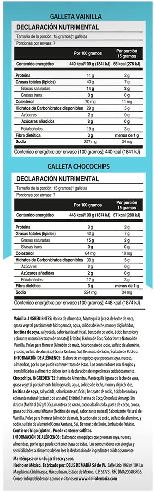 Galletas sin azúcar sabor Vainilla  y Chocochips, Delis de María 200g