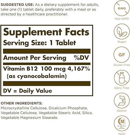 Vitamina B12 100 mcg - 100 tabletas