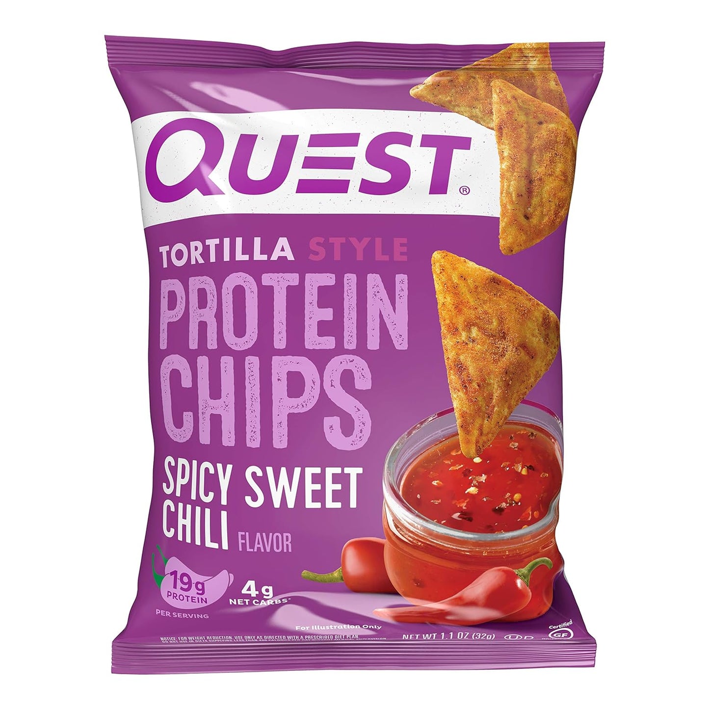 Chips horneadas con proteína sabor salsa roja, 32g Quest.
