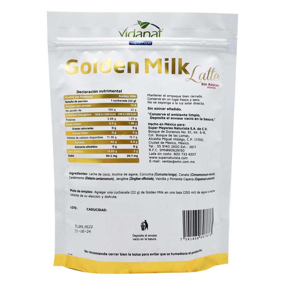 Golden Milk latte, sin azúcar 300G.