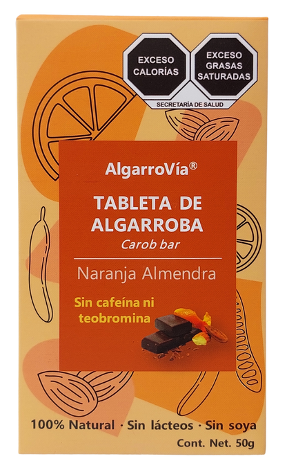 Tableta de Algarroba “Naranja-Almendra”, Sin Exceso de Azúcares. 50g.