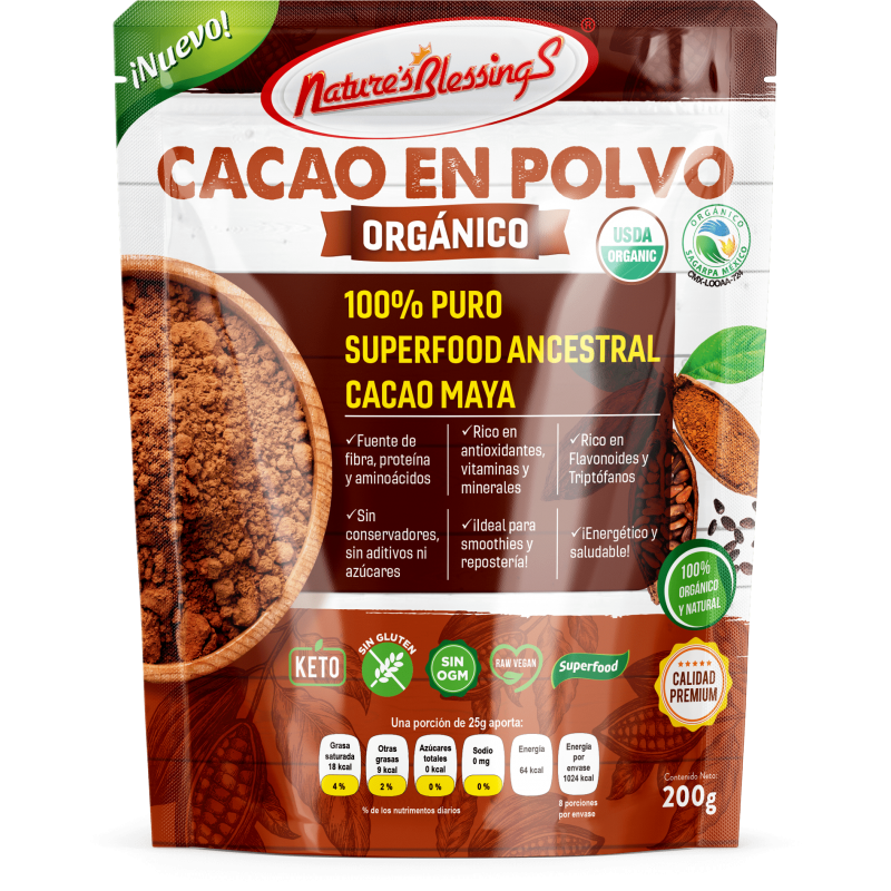 Cacao en polvo orgánico, 200g.