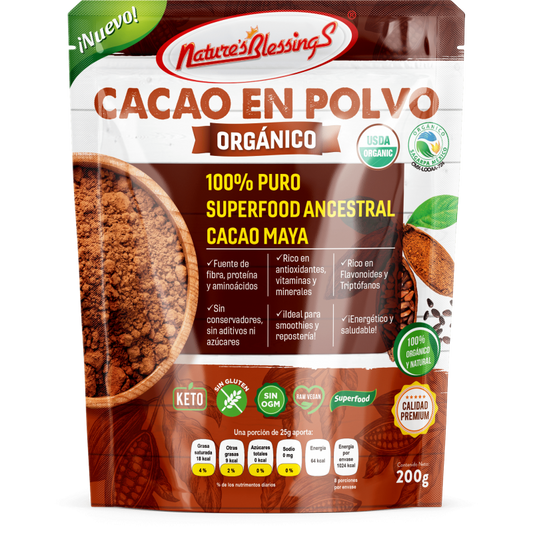 Cacao en polvo orgánico, 200g.